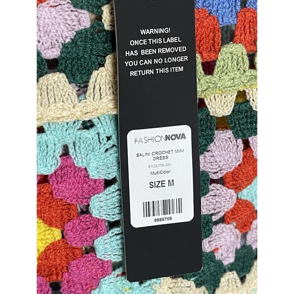 Fashion Nova Women's Large Salini Crochet Mini Dress NWT Sleeveless Colorful - Picture 5 of 7